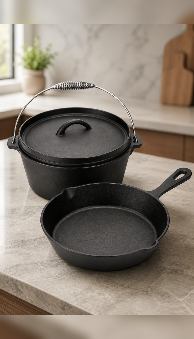 Hebei Select Cast Iron Cookware Set — Skillet & Dutch Oven with Lid