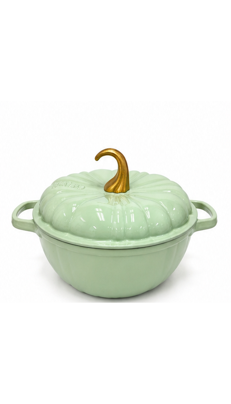 7.4 QT Pumpkin Shaped Cast Iron Dutch Oven with Enameled Exterior