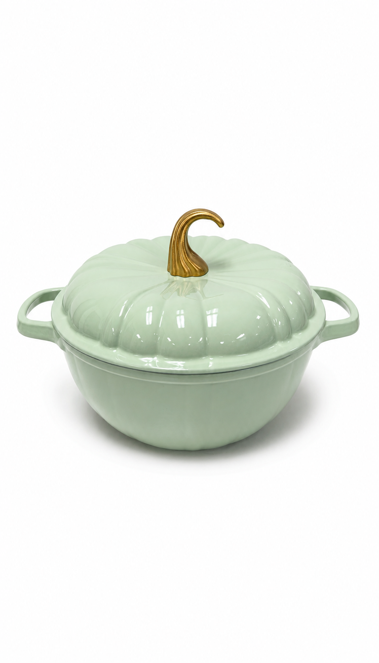 7.4 QT Pumpkin Shaped Cast Iron Dutch Oven with Enameled Exterior