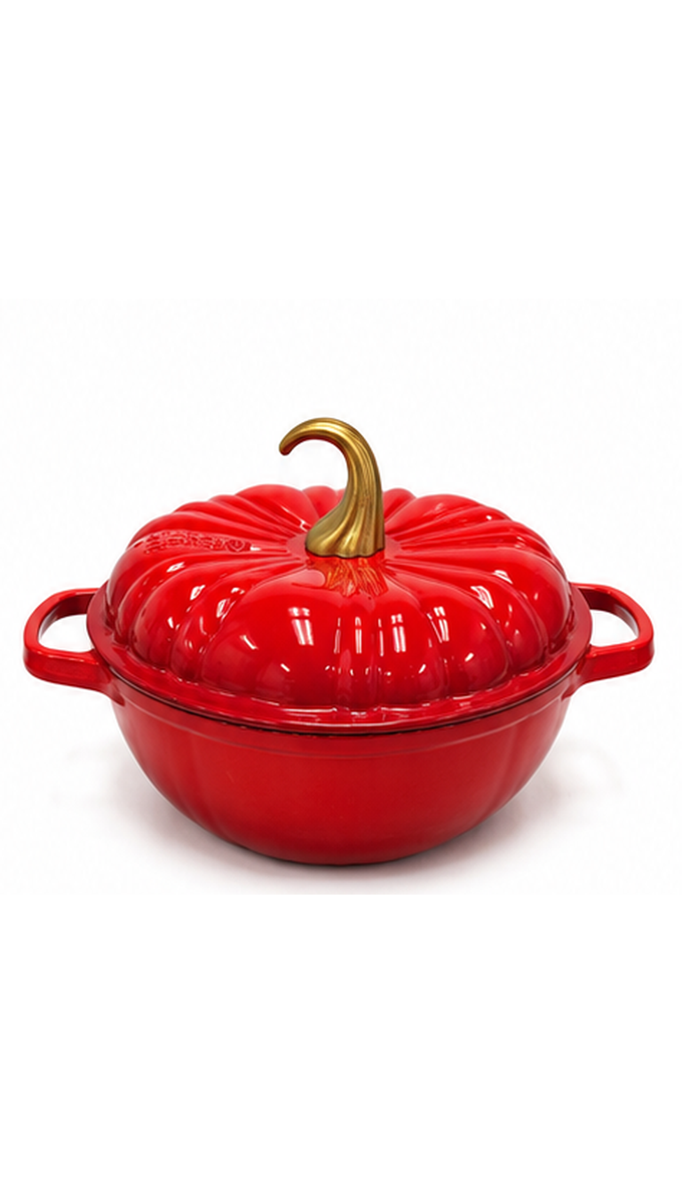 7.4 QT Pumpkin Shaped Cast Iron Dutch Oven with Enameled Exterior