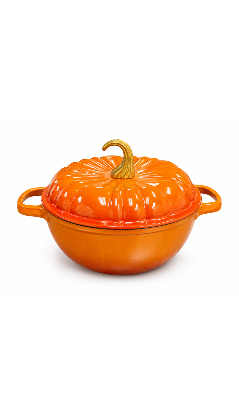 7.4 QT Pumpkin Shaped Cast Iron Dutch Oven with Enameled Exterior