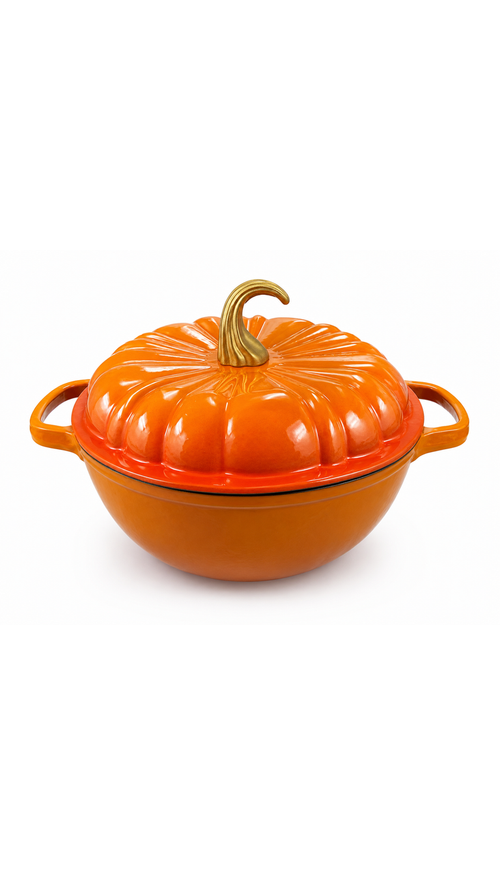 7.4 QT Pumpkin Shaped Cast Iron Dutch Oven with Enameled Exterior